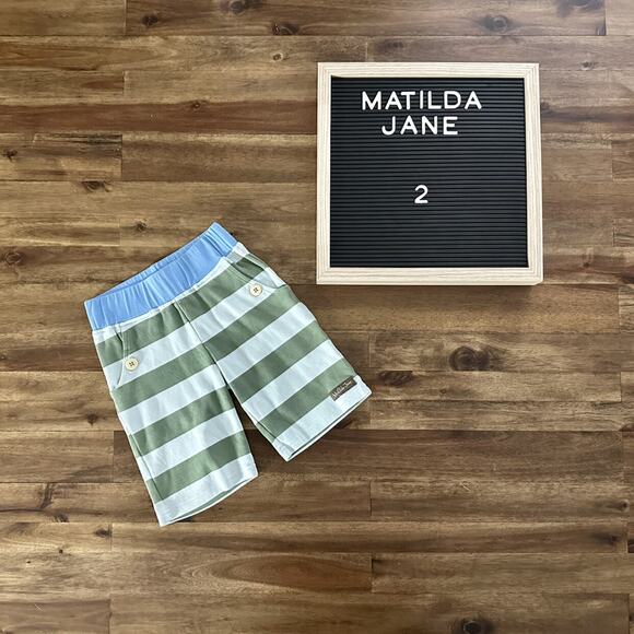 Matilda Jane Camp MJC Green Blue Stripes Win It Straightees Capri Cropped Knit 2 - Picture 1 of 5